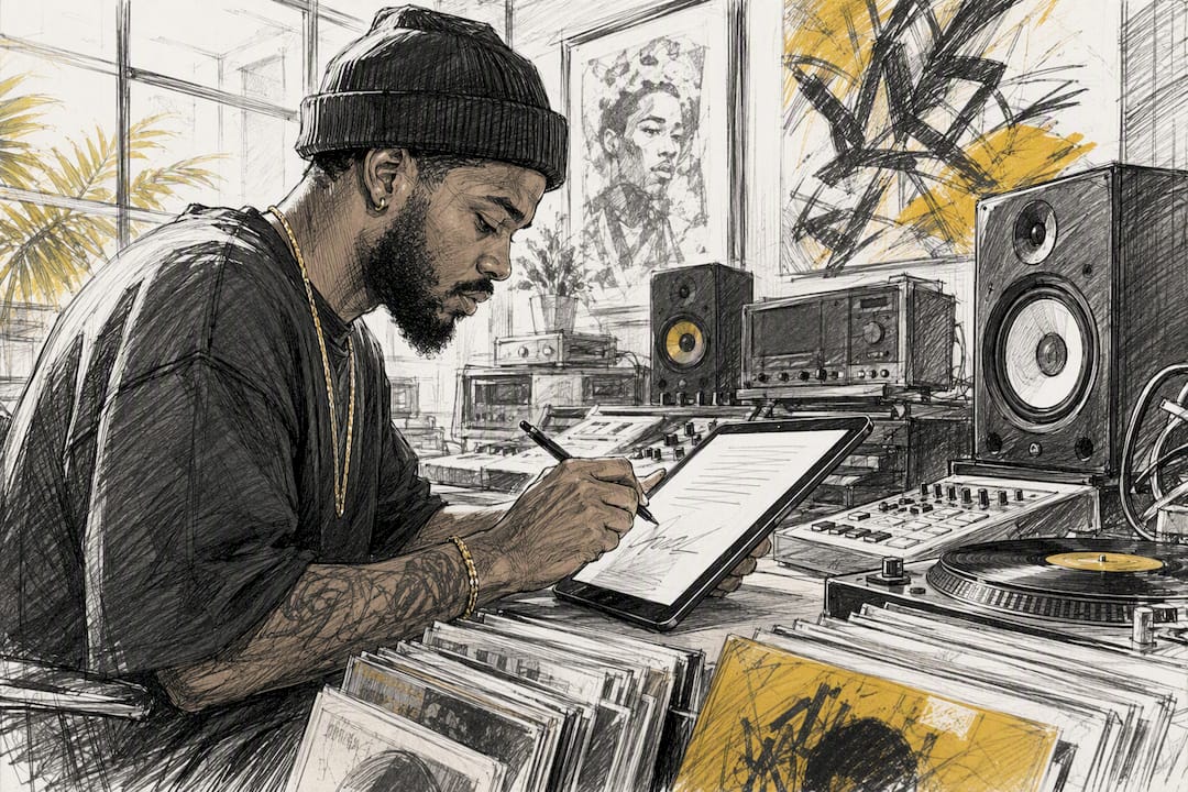 Producer signing exclusive contract on tablet