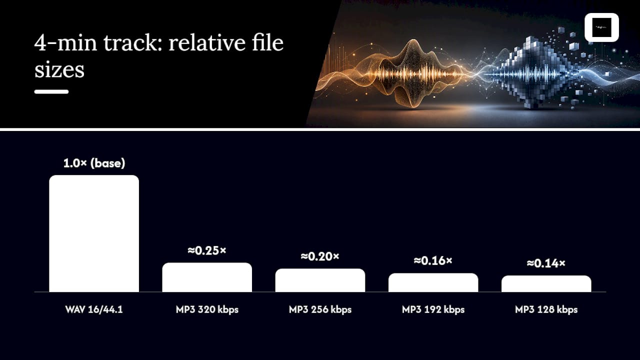 File size comparison of WAV and MP3 bitrates