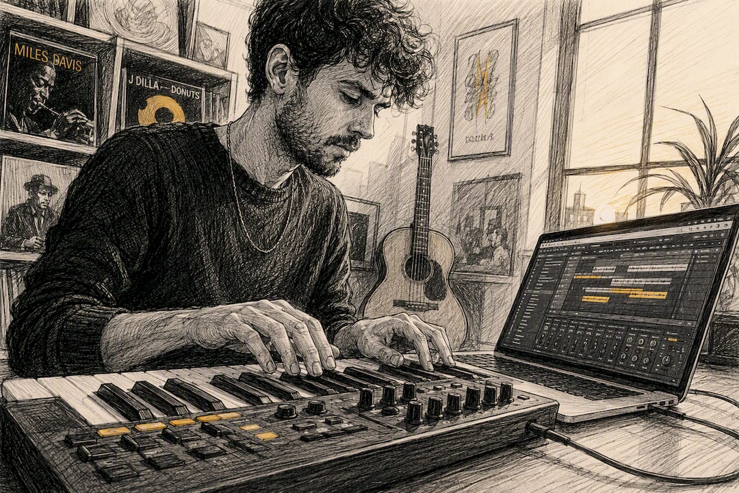 Hands on MIDI keyboard in home studio