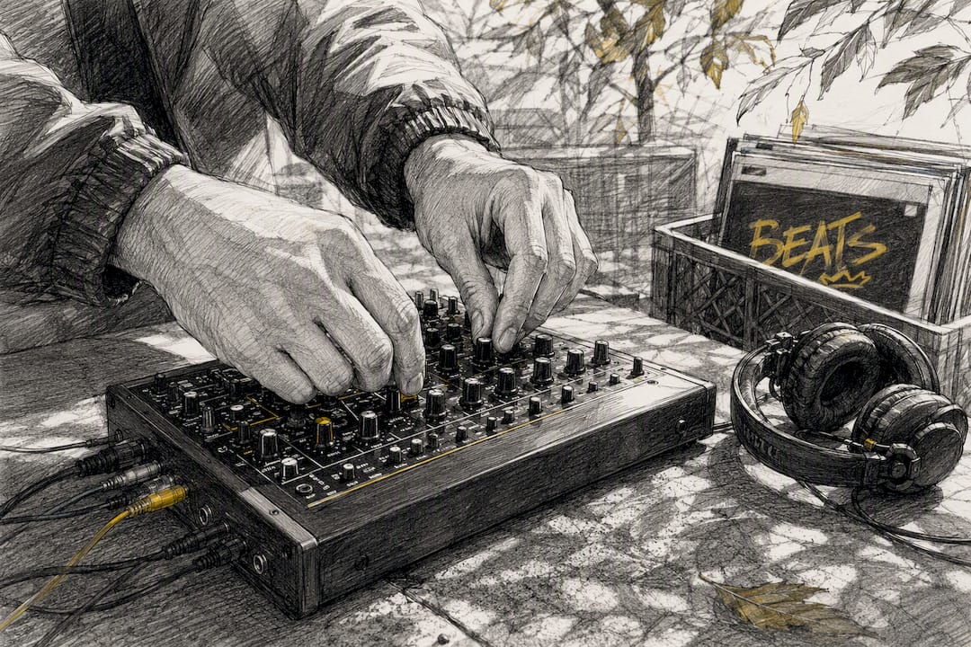 Producer hands adjusting mixer knobs