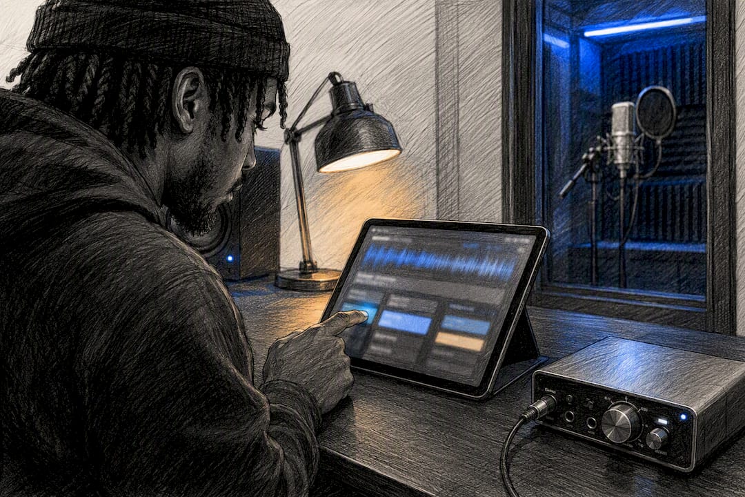 Artist reviewing beat license options