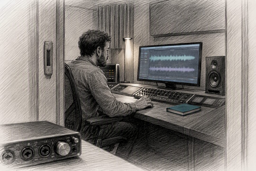 Producer reviewing an automated audio match