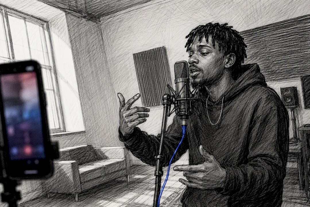 Hip-hop artist recording TikTok performance